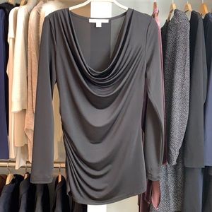 Boston Proper Black Draped Neck Ruched Top SZ S